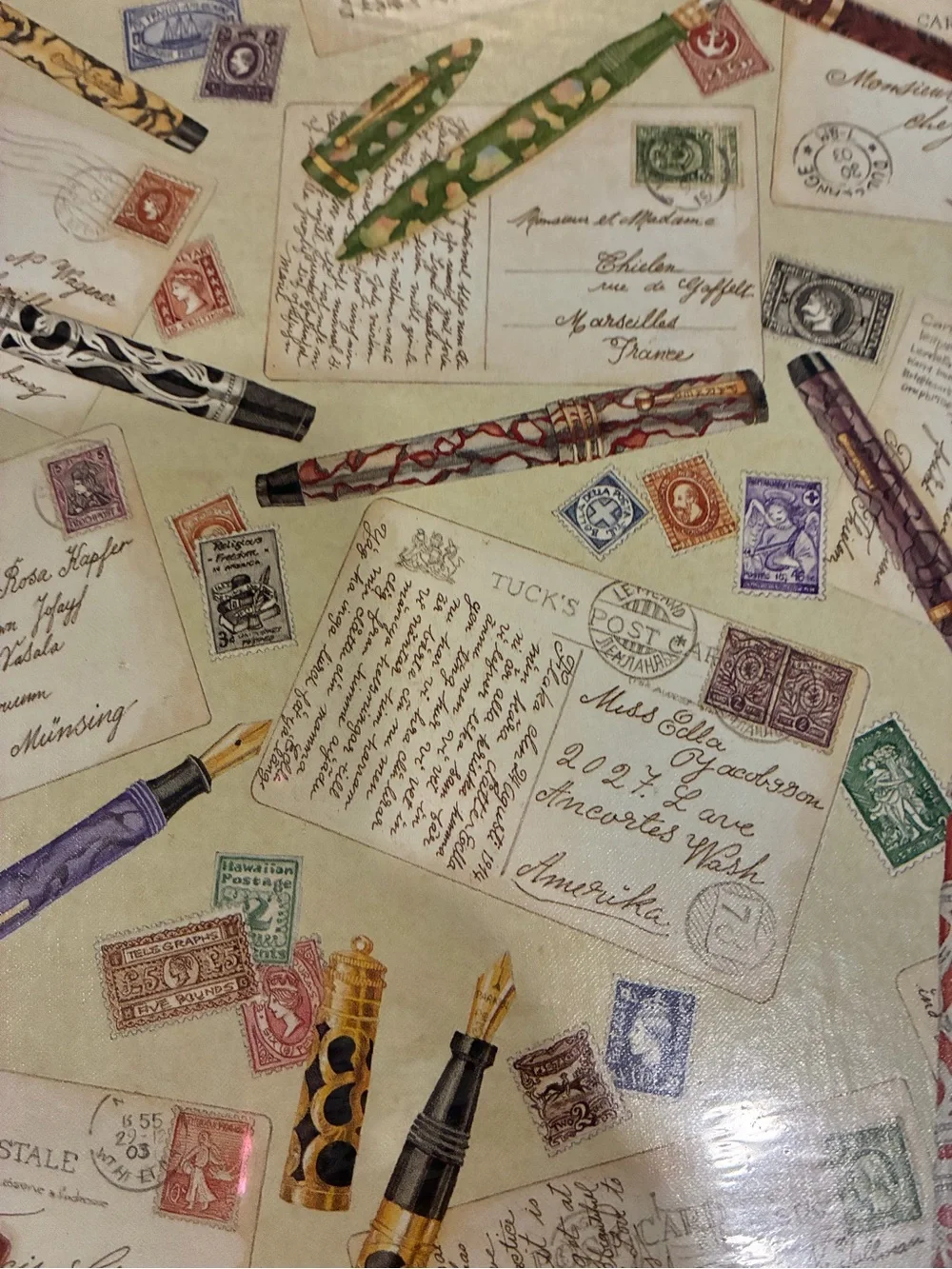 Gibson Vintage Pen & Postcard Scrapbook Album - Cream, Purple, Green, Gold
